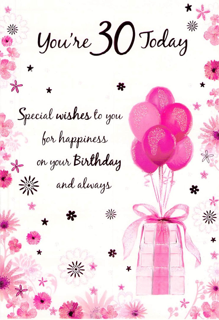 This 30th Birthday - Age 30 - Pink Balloons - Greeting Card - Free Postage is a Greeting Card priced at £ 1.60 from Made To Be Treasured range. Produced by Generic for excellent quality