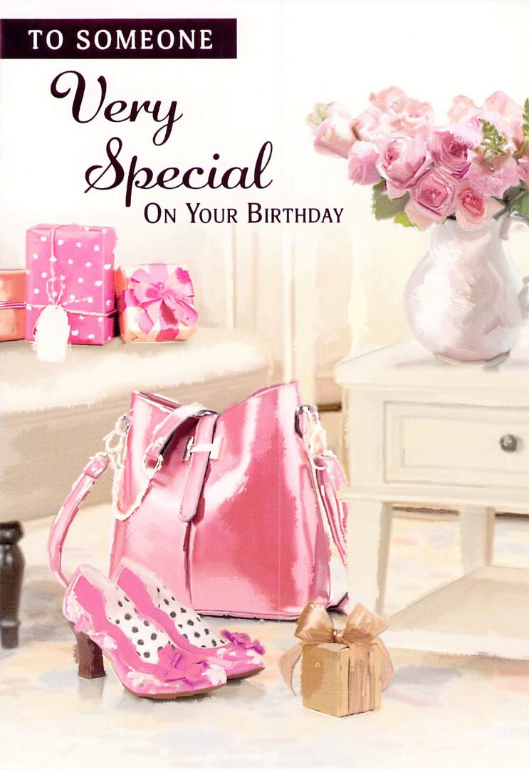 This Birthday - Someone Special - Pink Bag/Shoes - Greeting Card - Free Postage is a Greeting Card priced at £ 1.99 from Made To Be Treasured range. Produced by Generic for excellent quality