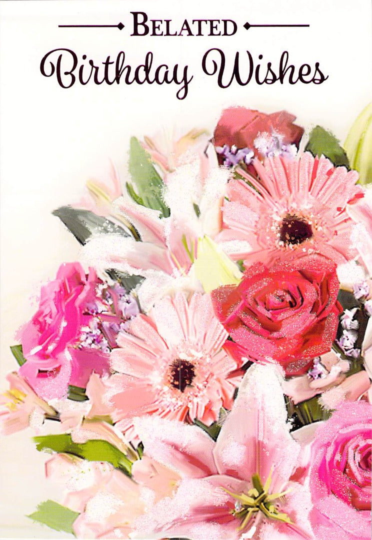 This Birthday - Belated - Flower Bouquet - Greeting Card - Free Postage is a Greeting Card priced at £ 1.99 from Made To Be Treasured range. Produced by Generic for excellent quality