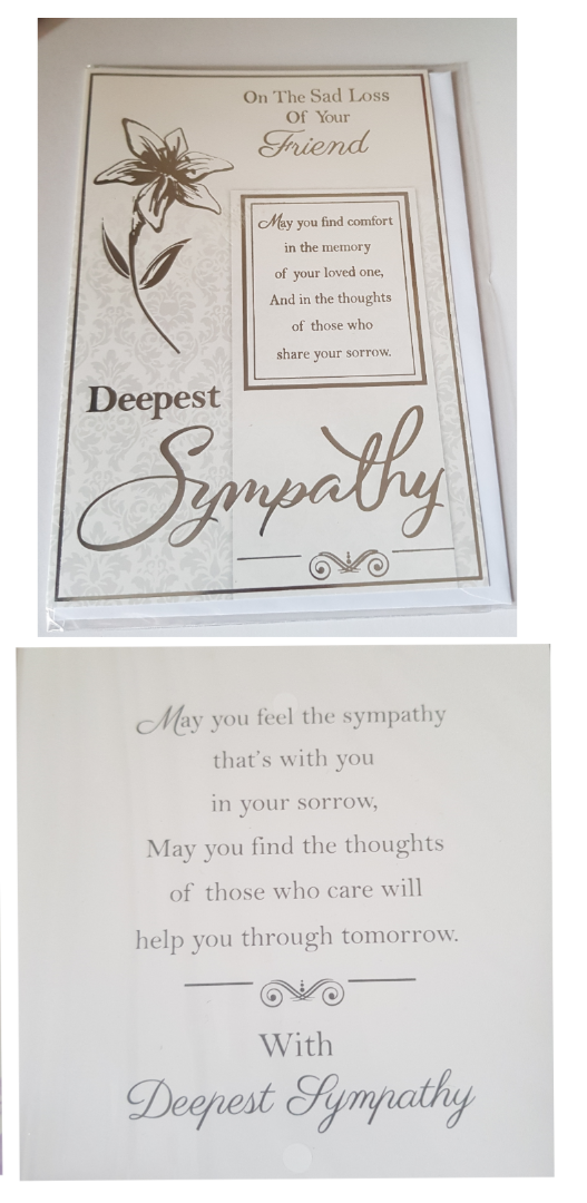 Sympathy  - Greeting Card - Free Postage - Silver writing
