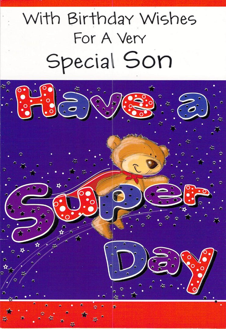 This Birthday - Son - Super Day - Greeting Card - Free Postage is a Greeting Card priced at £ 1.52 from Made To Be Treasured range. Produced by Generic for excellent quality