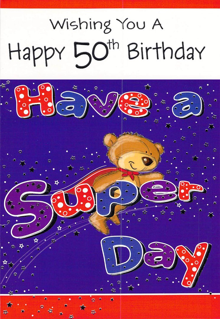 50th Birthday - Age 50 - Supernbear - Greeting Card - Free Postage