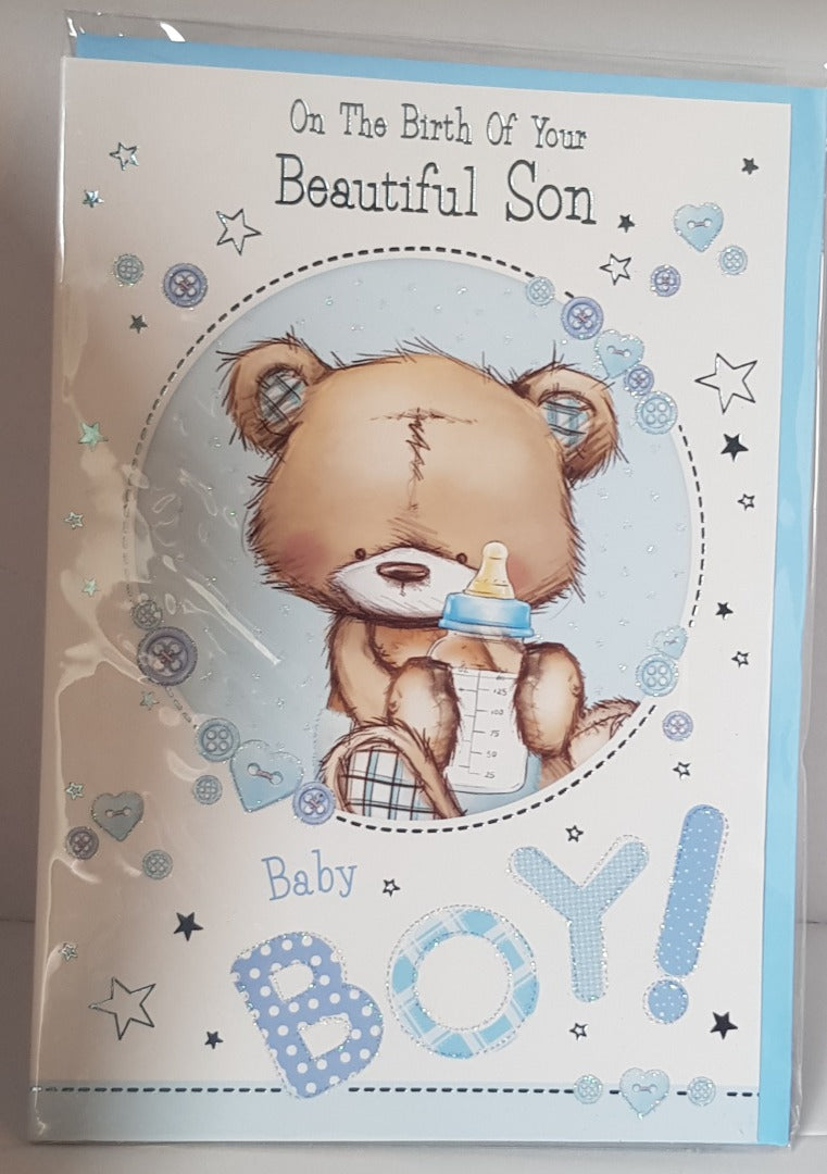 This Birth - Son - Bear/Bottle - Greeting Card - Free Postage is a Greeting Card priced at £ 1.56 from Made To Be Treasured range. Produced by Generic for excellent quality