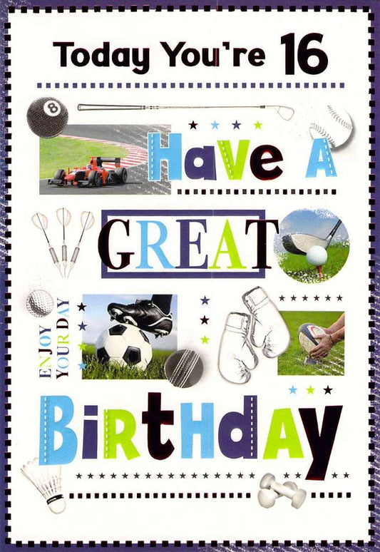This 16th Birthday - Age 16 - Sporty - Greeting Card - Multibuy is a Greeting Card priced at £ 1.99 from Made To Be Treasured range. Produced by Generic for excellent quality