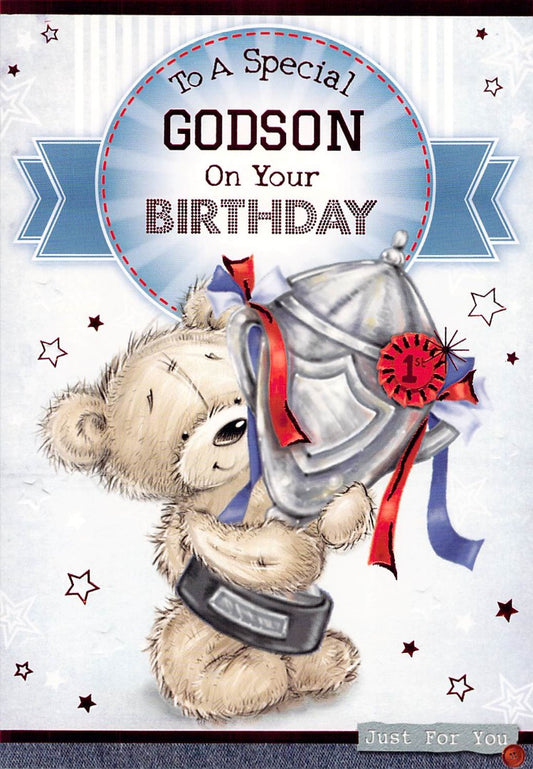 This Birthday - Godson - Holding Trophy - Greeting Card - Free Postage is a Greeting Card priced at £ 1.99 from Made To Be Treasured range. Produced by Generic for excellent quality
