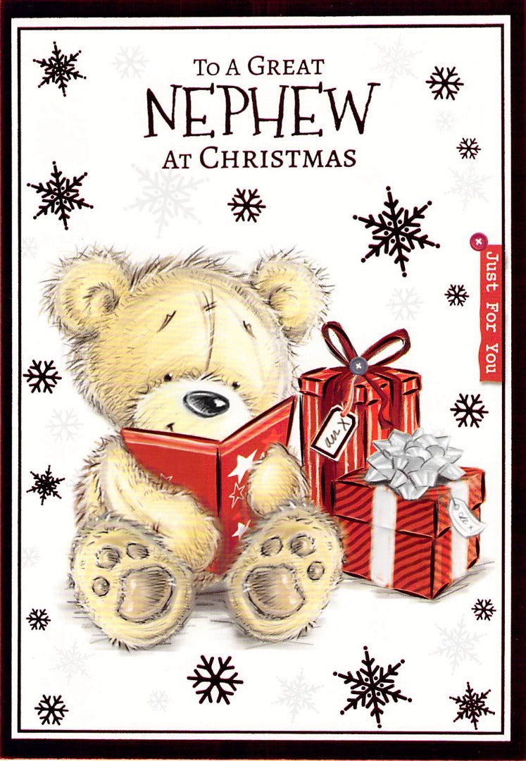 Christmas - Nephew - Bear / Reading - Greeting Card - Multibuy