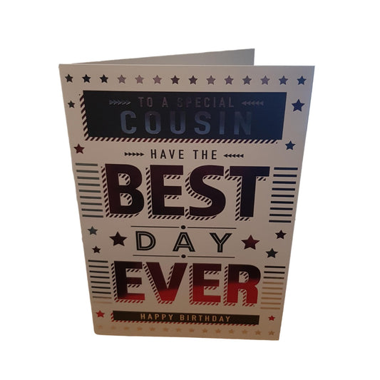 This Special Cousin Birthday Card - Stars Design - "Best Day Ever" - Modern Typography is a Greeting Card priced at £ 2.29 from Made To Be Treasured range. Produced by Poppy Hill for excellent quality