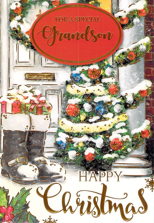 This Christmas - Grandson - Front Door - Greeting Cards is a Greeting Card priced at £ 1.79 from Made To Be Treasured range. Produced by Silverline for excellent quality