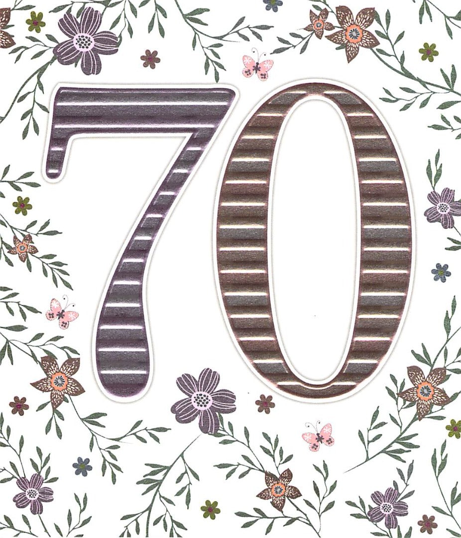 Age 70 - 70th Birthday - Purple / Rose Gold - Greeting Card