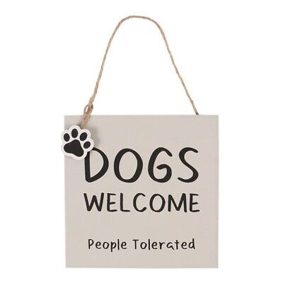 This Dogs Welcome People Tolerated Hanging Sign - Funny Dog Lover Gift with Paw Print is a Greeting Card priced at £ 5.99 from Made To Be Treasured range. Produced by Jones for excellent quality