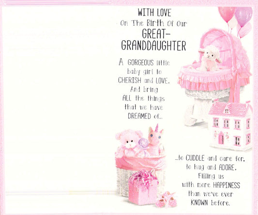 This Birth - Great Granddaughter - Greeting Card is a Greeting Card priced at £ 1.70 from Made To Be Treasured range. Produced by Unbranded for excellent quality