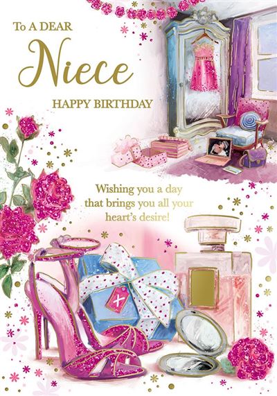 Niece - Birthday - Shoes / Glitter- Greeting Card - wrapped