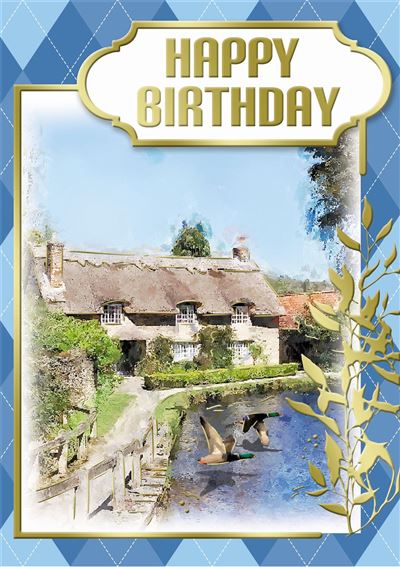 General / Open - Birthday - Greeting Card - River /Cottage