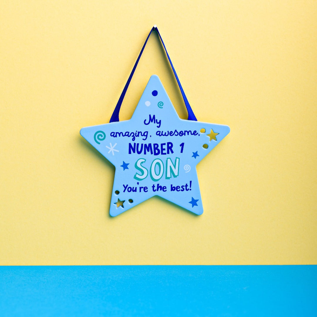 This Son Plaque - Blue Star - Amazing Awesome Son is a Greeting Card priced at £ 5.99 from Made To Be Treasured range. Produced by Generic for excellent quality