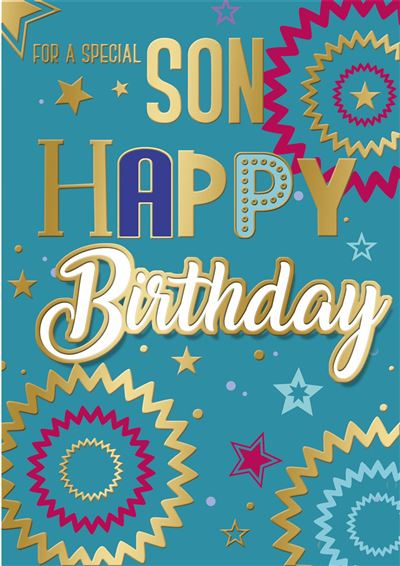 This Son Birthday - Green Celebration - Gold Foil - Greeting Card is a Greeting Card priced at £ 1.99 from Made To Be Treasured range. Produced by Generic for excellent quality