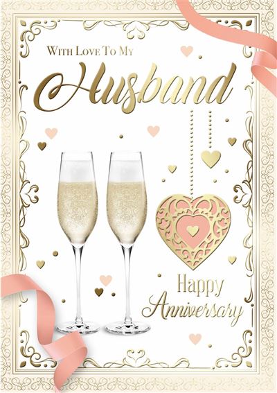 Husband Anniversary - Champagne  - Gold Foiled - Greeting Card
