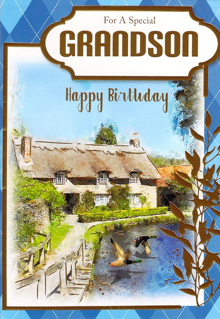 Grandson Birthday - Gold Foiled - Greeting Card