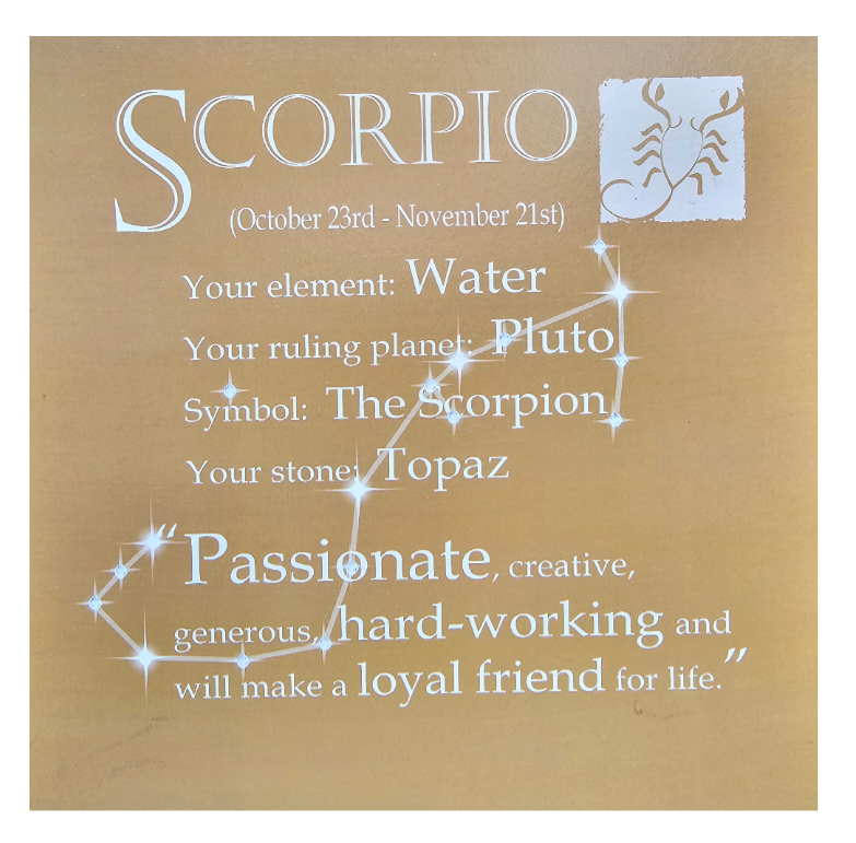 This Scorpio - Written In The Stars - Wall Art - Gift Idea is a Greeting Card priced at £ 7.50 from Made To Be Treasured range. Produced by Written In The Stars for excellent quality