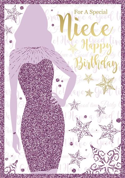 This Niece - Birthday - Purple Glitter - Greeting Card is a Greeting Card priced at £ 1.79 from Made To Be Treasured range. Produced by Generic for excellent quality