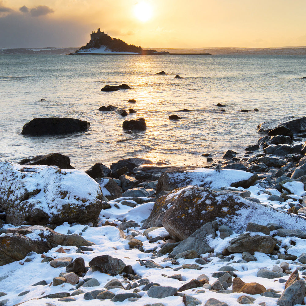 St Michaels Mount Cornwall - Christmas Snow - Blank Greeting Card