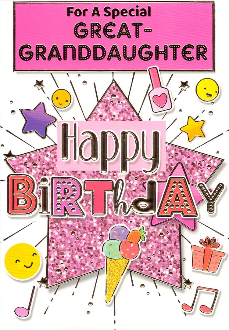 This Great Granddaughter - Birthday - Star / ice cream - Greeting Card is a Greeting Card priced at £ 1.60 from Made To Be Treasured range. Produced by Generic for excellent quality
