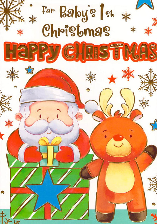 This Christmas Card Happy Christmas Santa Reindeer Snowflakes Greeting Card is a Greeting Card priced at £ 1.50 from Made To Be Treasured range. Produced by Generic for excellent quality