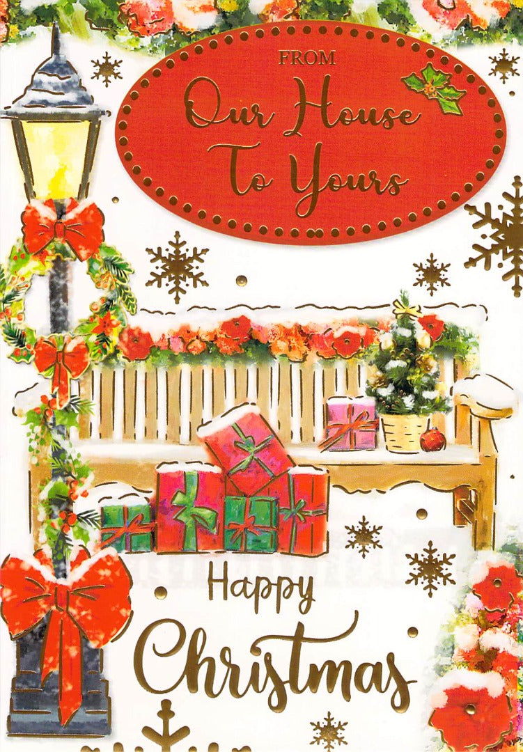This From Our House To Yours - Christmas - Greeting Card is a Greeting Card priced at £ 1.99 from Made To Be Treasured range. Produced by Generic for excellent quality