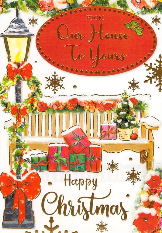 This From Our House To Yours - Christmas - Greeting Card is a Greeting Card priced at £ 1.99 from Made To Be Treasured range. Produced by Generic for excellent quality