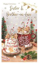 Load image into Gallery viewer, ICG Christmas Card for Sister &amp; Brother-in-Law, 127 x 203 mm, Festive Hot Chocolate Cups with Gold Foiling, Envelope Included
