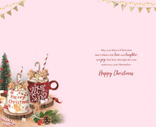 Load image into Gallery viewer, ICG Christmas Card for Sister &amp; Brother-in-Law, 127 x 203 mm, Festive Hot Chocolate Cups with Gold Foiling, Envelope Included
