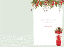 Load image into Gallery viewer, Christmas Card for Sister-in-Law, Designed and Printed in the UK, Full Colour Insert, Christmas Bottle with Flowers
