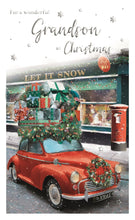 Load image into Gallery viewer, Christmas Greeting Card for Grandson, Red Car &amp; Festive Scene
