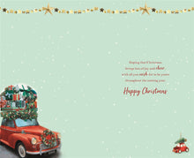 Load image into Gallery viewer, Christmas Greeting Card for Grandson, Red Car &amp; Festive Scene
