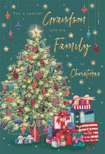 Load image into Gallery viewer, Christmas Card for Grandson and Family, Full Colour, Christmas Tree &amp; Presents Design
