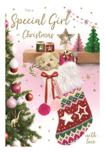 Load image into Gallery viewer, Special Girl Christmas Card, Christmas Tree, Stocking, Elf Design, Printed in the UK
