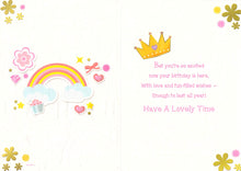 Load image into Gallery viewer, 3rd Birthday Card with Rainbow, Crown, Stars and Floral Decorations
