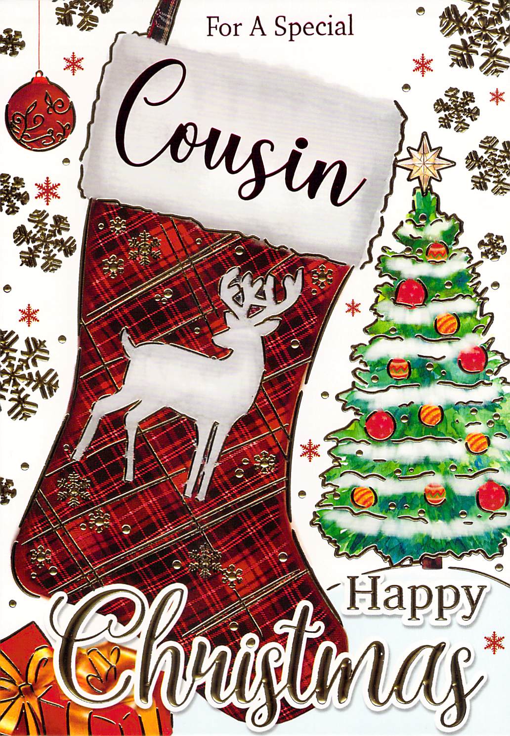 Cousin - Christmas - Tree/Stocking Presents - Greeting Card - Multi Buy - Free Postage