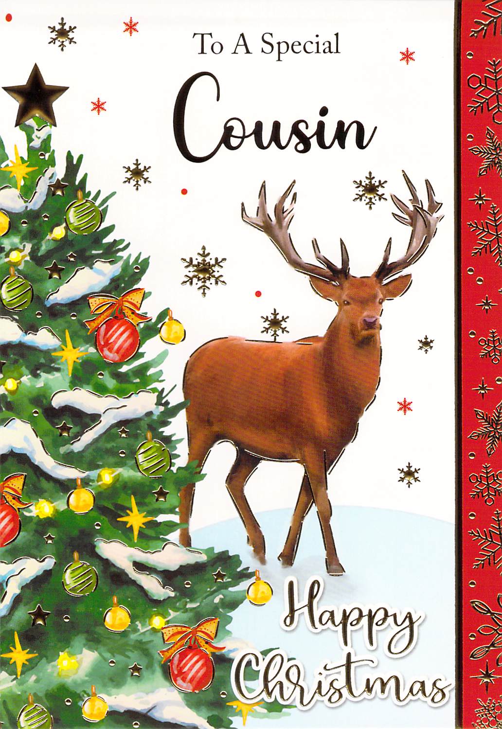 Cousin - Christmas - Tree - Deer - Greeting Card - Multi Buy - Free Postage