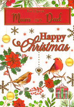 Load image into Gallery viewer, Mum &amp; Dad - Robins Christmas Greeting Card - Multi Buy - Free Postage
