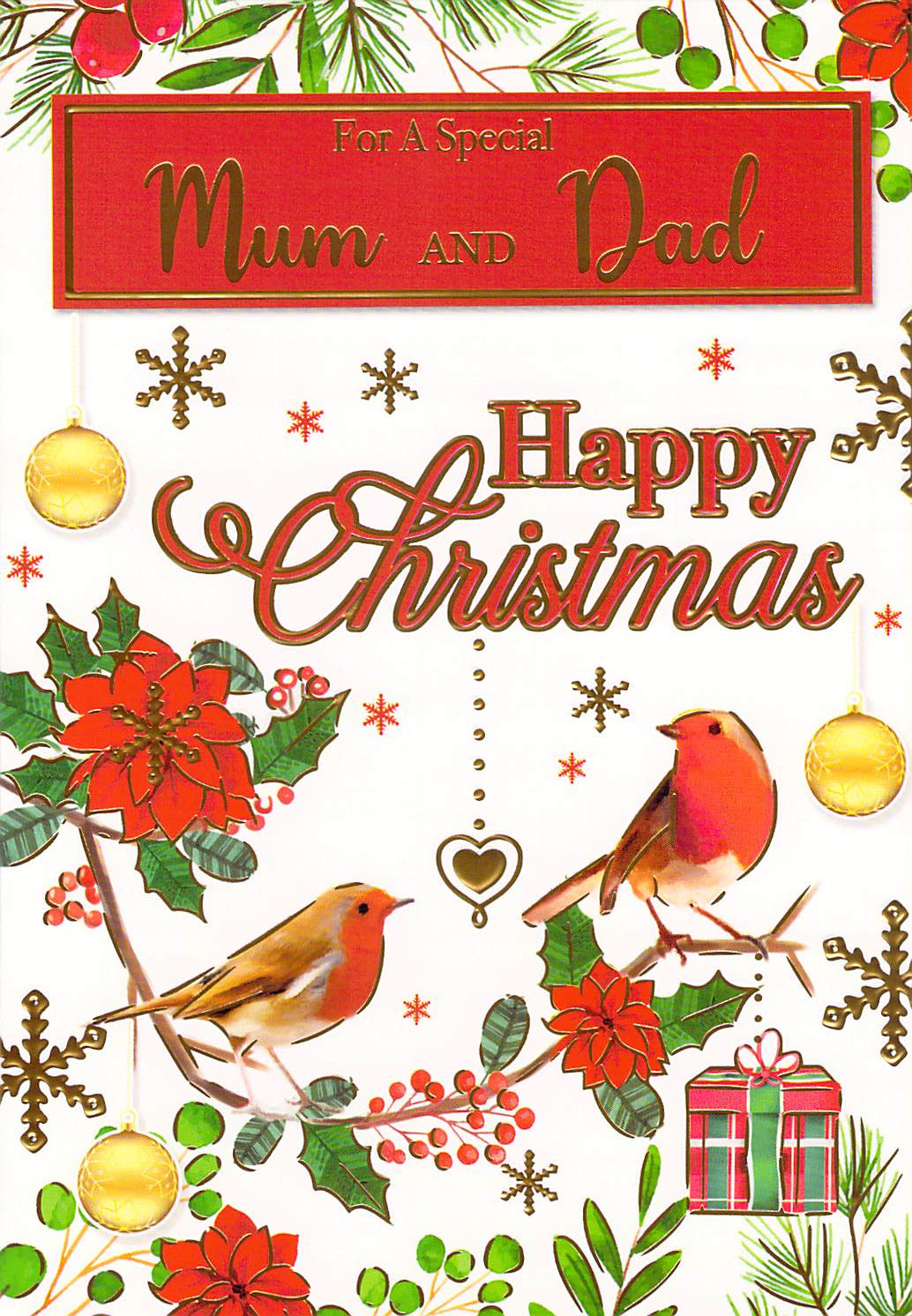 Mum & Dad - Robins Christmas Greeting Card - Multi Buy - Free Postage