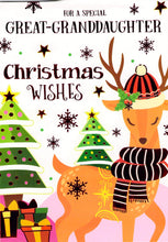 Load image into Gallery viewer, For a Special Great-Granddaughter Christmas Card, Reindeer with Hat.
