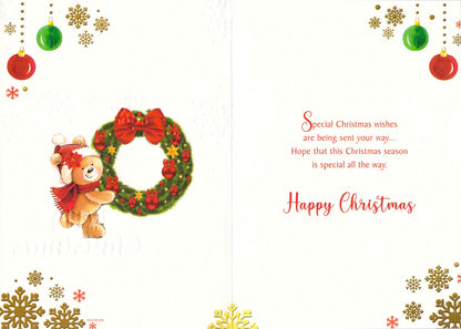 Granddaughter - Christmas Card - Floral - Bear - Multi Buy - Free Postage