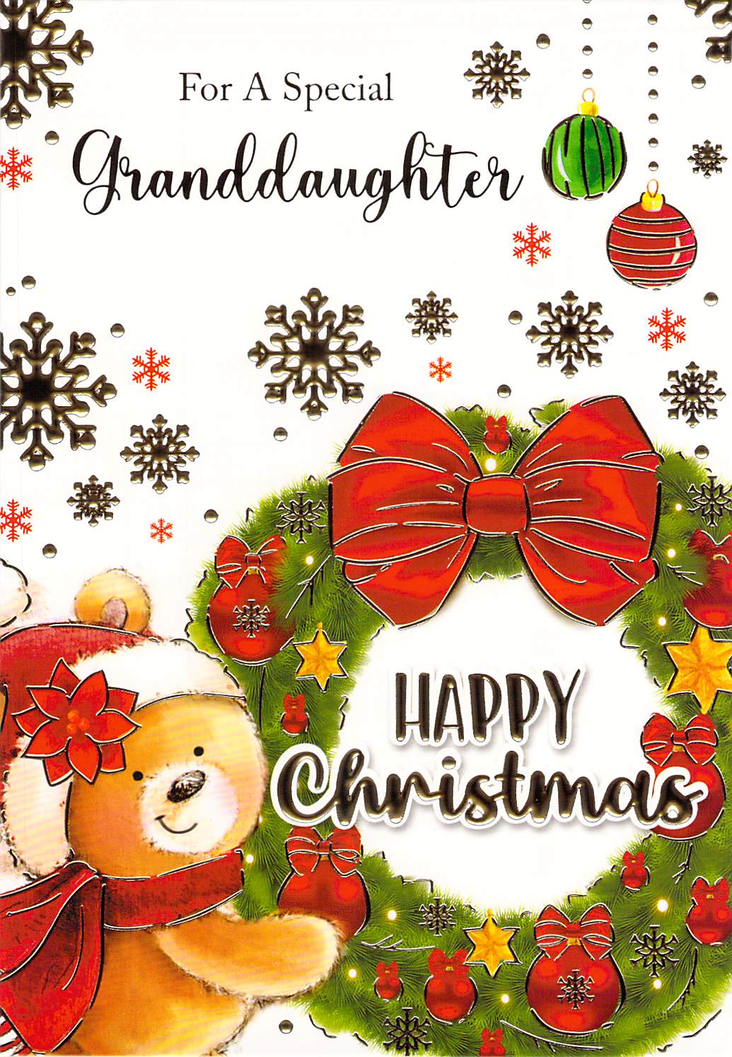 Granddaughter - Christmas Card - Floral - Bear - Multi Buy - Free Postage