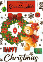 Load image into Gallery viewer, Granddaughter - Christmas Card - Floral - Bear - Multi Buy - Free Postage
