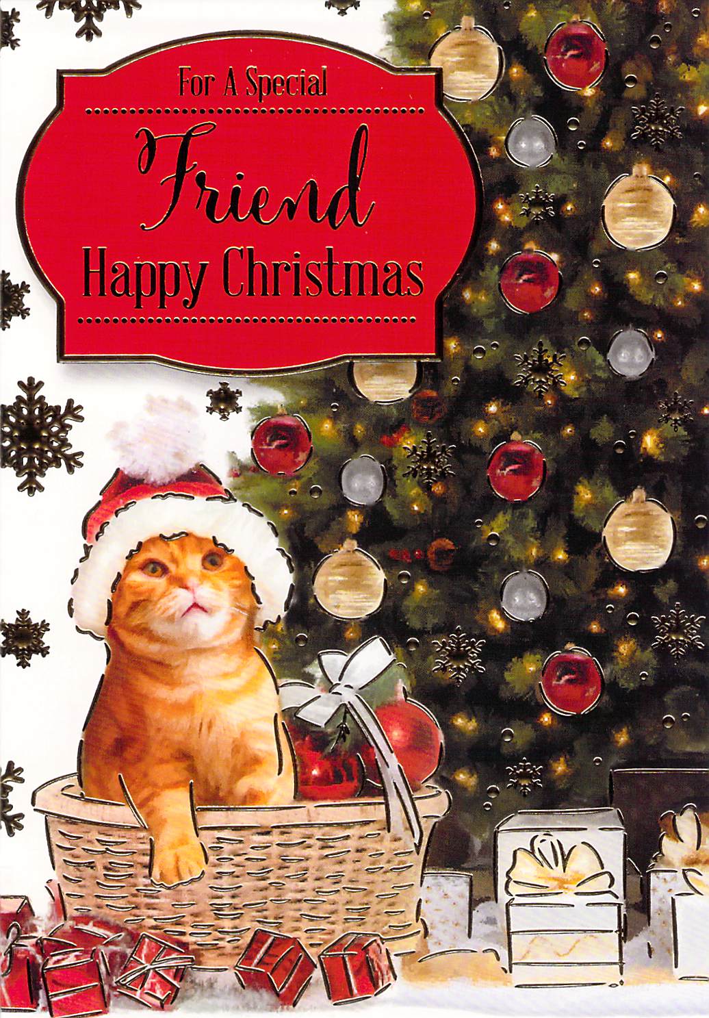 Christmas Card for a Special Friend, Cat in Basket