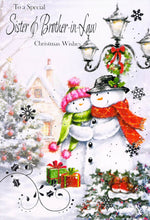 Load image into Gallery viewer, Sister &amp; Brother In Law - Christmas Card - Snowman Hugging - Multi Buy - Free Postage
