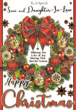 Load image into Gallery viewer, Son and Daughter-in-law Christmas Card, Wreath with Flowers.
