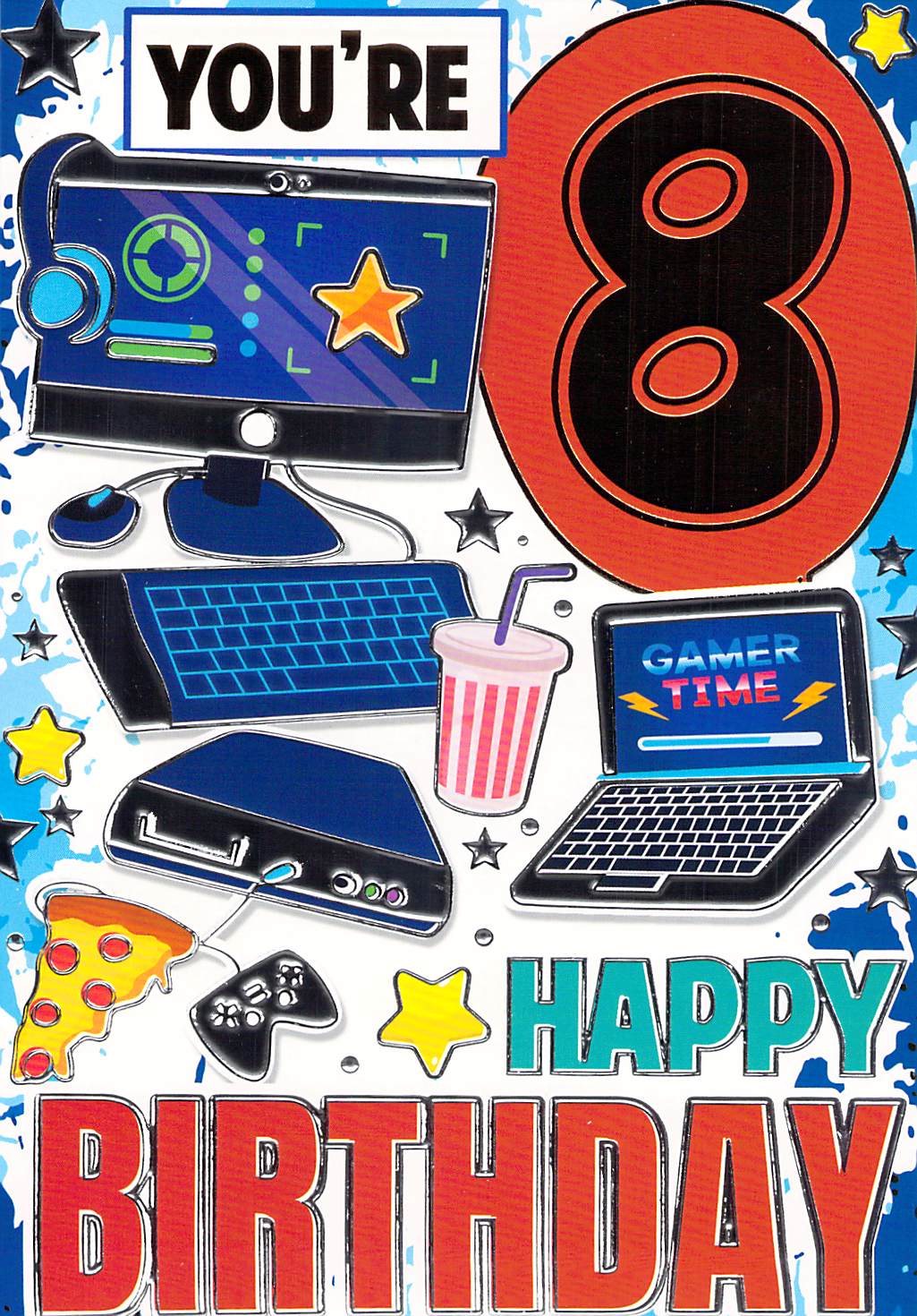 8th Birthday Card with Gaming Theme