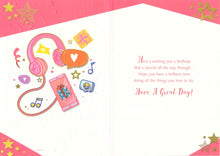 Load image into Gallery viewer, 11th Birthday Card, Pink with Stars, Hearts, and Emojis
