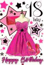 Load image into Gallery viewer, 18th Birthday Card, Pink Dress, Shoes and Bag Design
